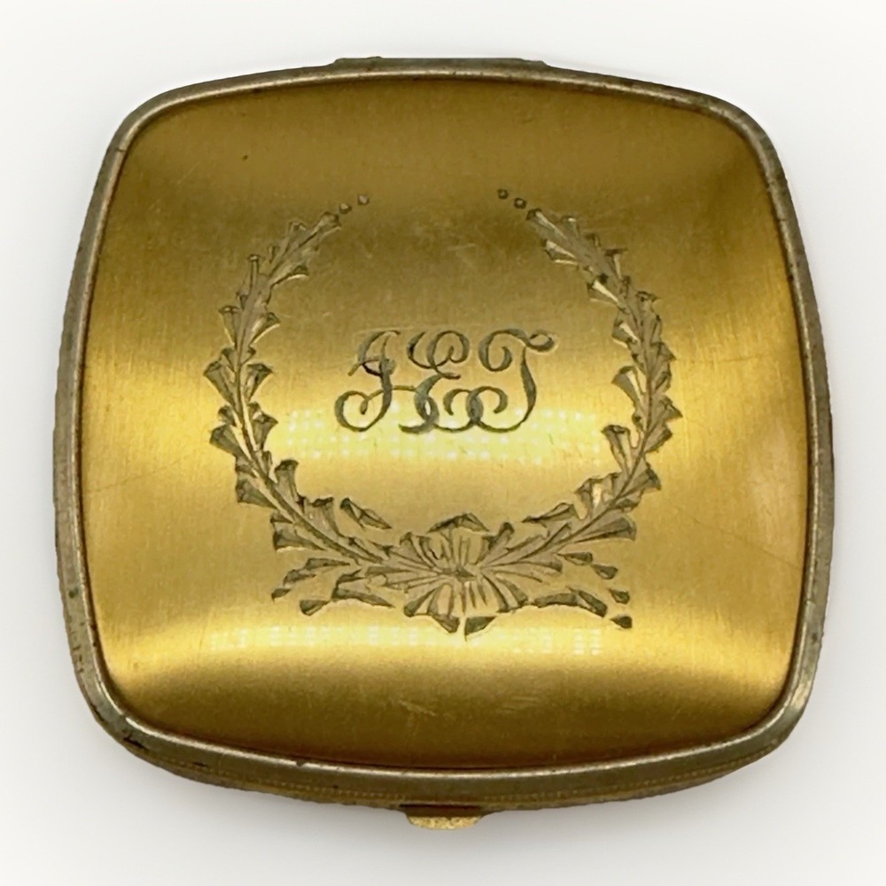 Vintage Gold Tone Powder Double  Compact Mirror Mid Century Vanity